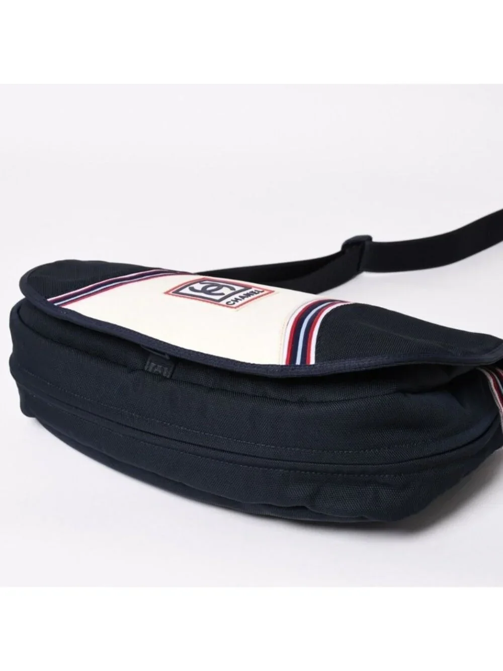 Chanel Sports Line Shoulder Bag CC Logo Navy Ivory Silver